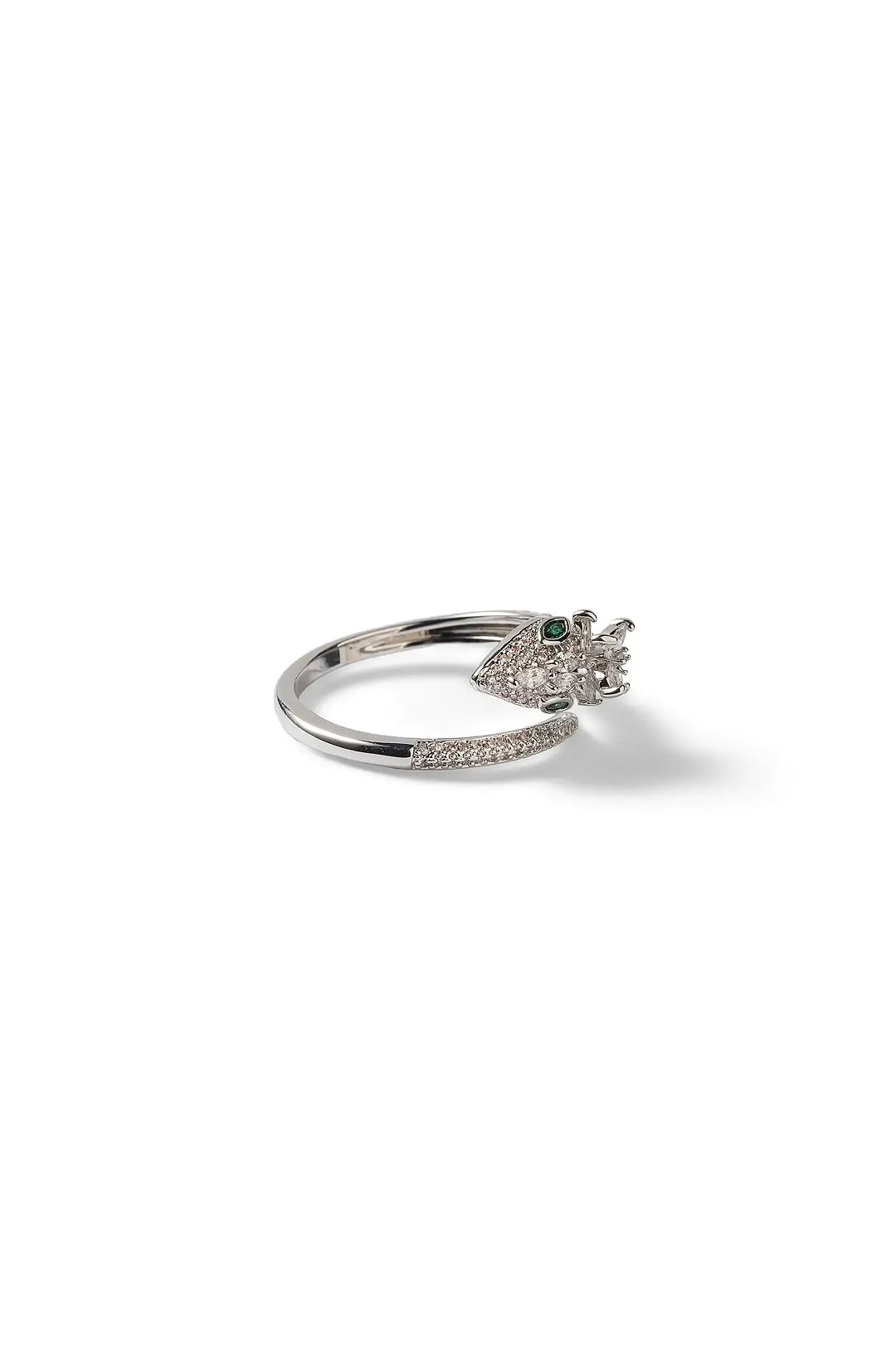Aiko Tanaka Tokage no Mori silver lizard ring with crystals, small side view on a white background
